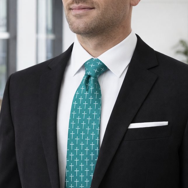 Cravate Nails Cross Teal Blue Christian Neck Tie for Men (Créateur téléchargé)