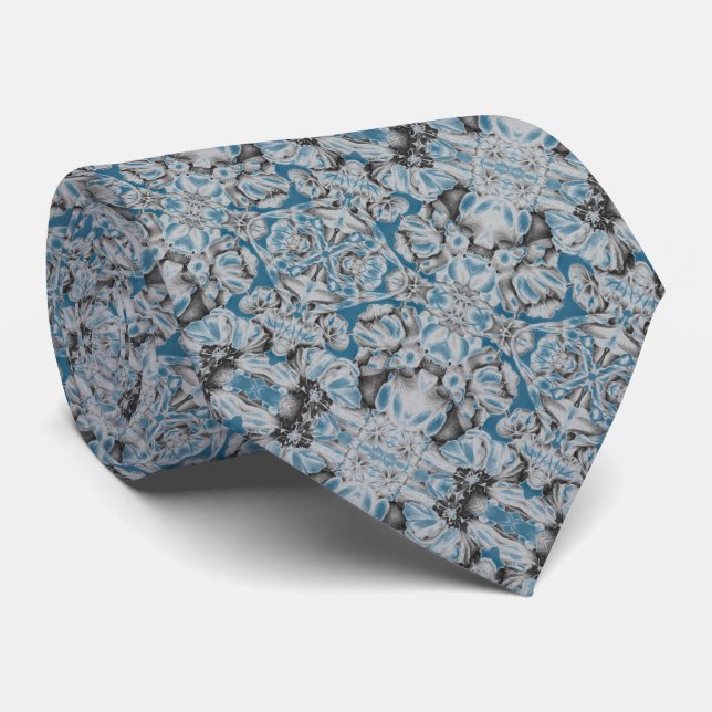 Cravate - Nasturiums gris/bleu (Roulé)