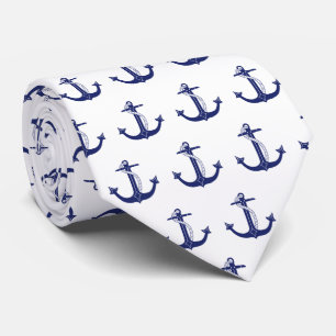 Cravate Nautical Navy Blue Anchor Pattern