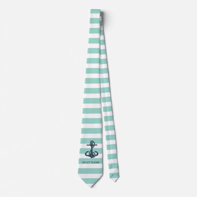 Cravate Nautique,Ancre,Rayes Vert Menthe (Devant)