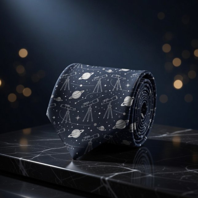 Cravate Navy Astronomy Telescopes Planets Stars Pattern (Créateur téléchargé)