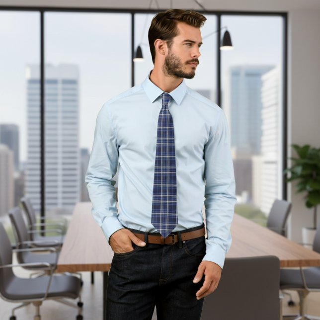 Cravate Navy Blue and Grey Tartan Plaid Scottish Style Tie (Créateur téléchargé)