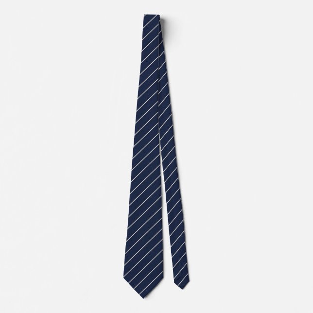 Cravate Navy Blue Classique Svelte Rayures Ivoire (Devant)
