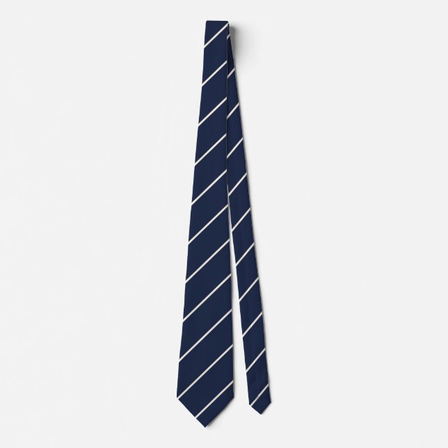 Cravate Navy Blue Classique Svelte Rayures Ivoire (Devant)