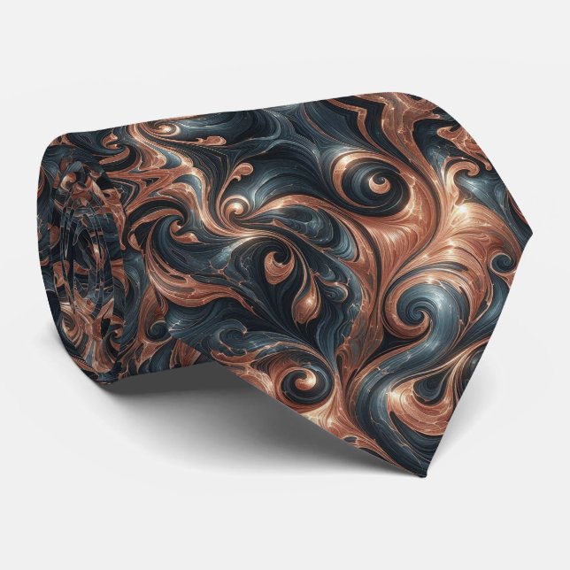 Cravate Navy Blue et Cuivre Marbré Professionnel (Roulé)