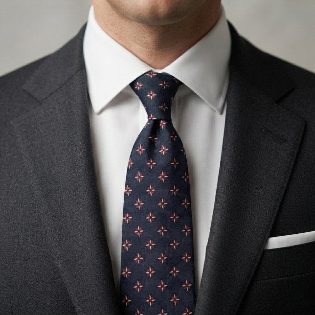 Cravate Navy Blue Fleur-de-Lis Gold & Burgundy Accents  (Créateur téléchargé)