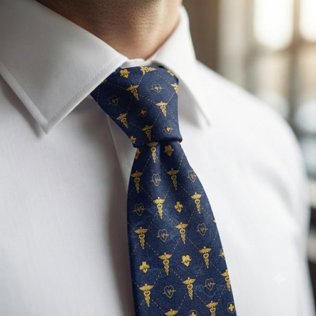 Cravate Navy Blue & Or Médical  (Créateur téléchargé)