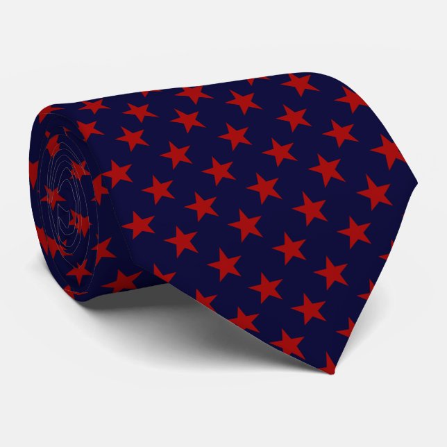Cravate Navy Blue Red Star Pattern Work, Graduation, Gift (Roulé)