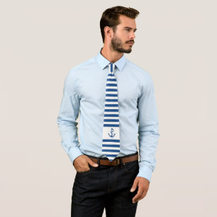 Cravate Navy-Blue & white stripes with nautical anchor