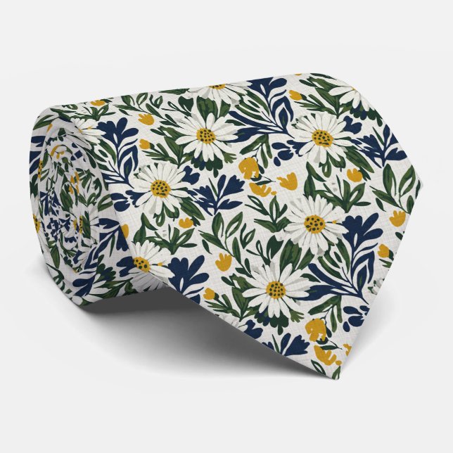 Cravate Navy Daisy & Moutarde Floral  (Roulé)