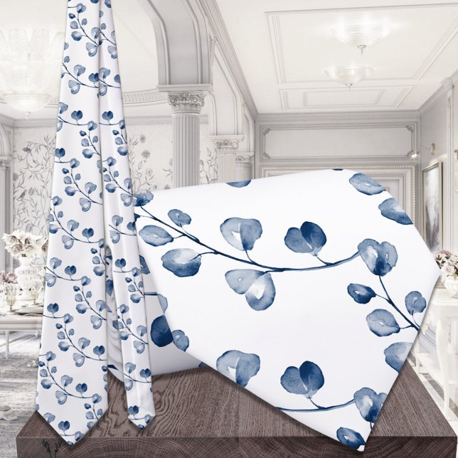 Cravate Navy Dusty Blue Eucalyptus Cortège de Mariage (Créateur téléchargé)