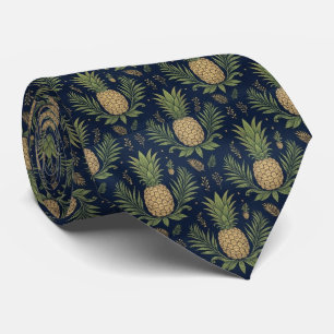 Cravate Navy Golden Pineapple Vintage Tropical