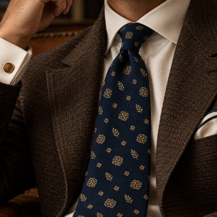 Cravate Navy Or Floral Lattice Héritage Doré