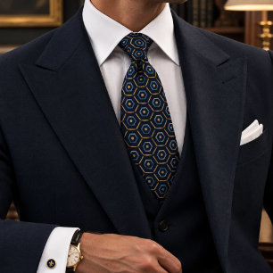 Cravate Navy Or Géométrique Héritage