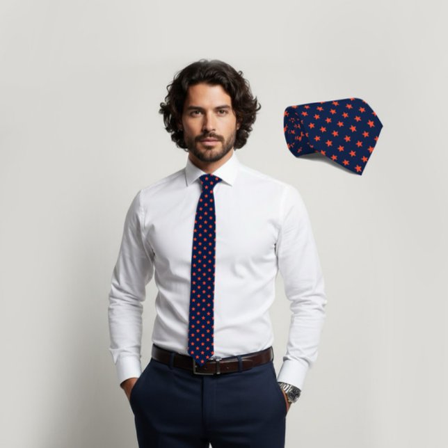 Cravate Navy Tie with Carrot-Orange Star Pattern (Créateur téléchargé)
