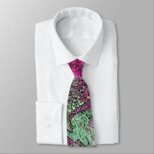 CRAVATE NECKTIE/ ABSTRAIT/PLUM, ROSE, VERT ET JAUNE