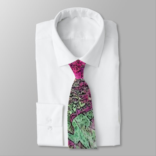 CRAVATE NECKTIE/ ABSTRAIT/PLUM, ROSE, VERT ET JAUNE (Attaché)