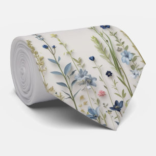 Cravate Necktie botanique à prairie fleurie sauvage