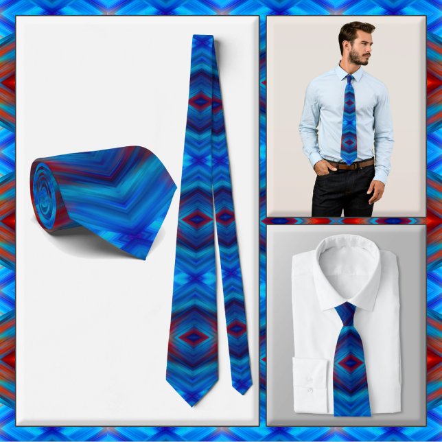 Cravate NECKTIE - Couleurs bleu avec rouge - Mandala Desig (Créateur téléchargé)
