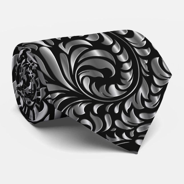 Cravate Necktie - Drame en noir et argent (Roulé)