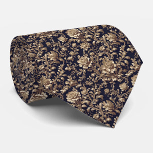 Cravate Necktie florale noire et or baroque