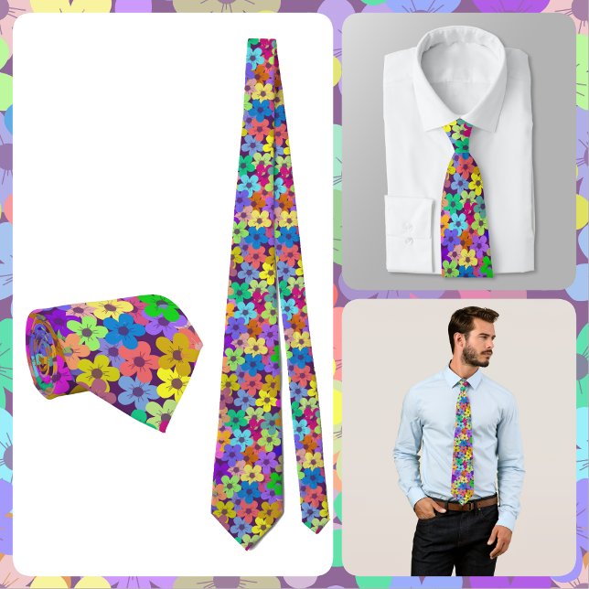 Cravate NECKTIE - Flowers in Rainbow Colors (Créateur téléchargé)