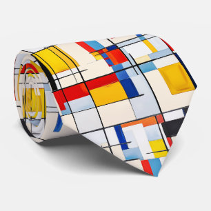 Cravate Necktie Motif des Boho 60's 70 du Bauhaus Carrés