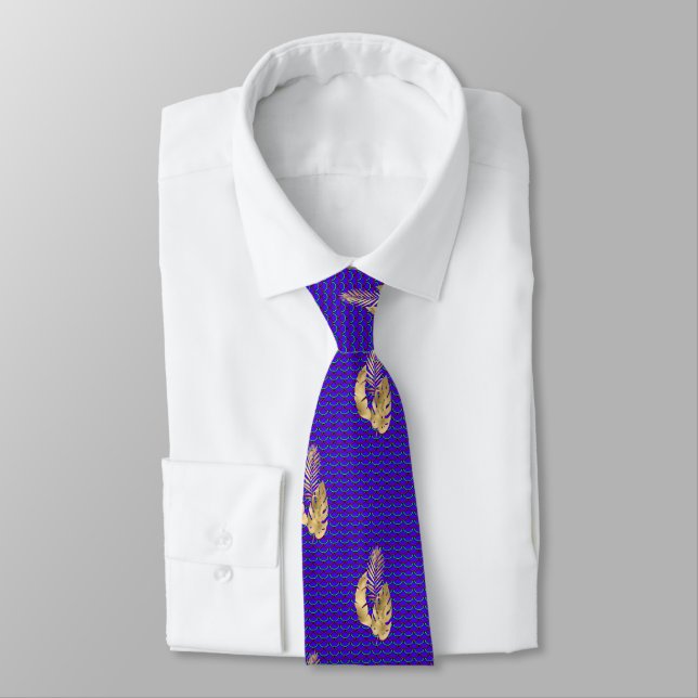 Cravate Necktie Royal Blue avec Feuilles & Lavender (Attaché)