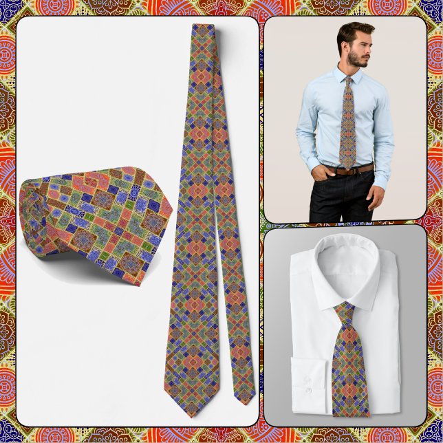 Cravate NECKTIE - Tons bleu, vert jaune et rose (Créateur téléchargé)
