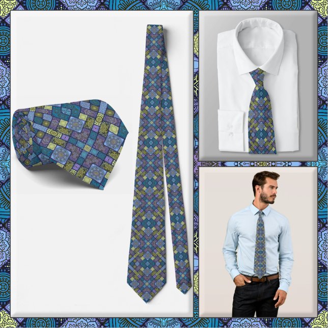 Cravate NECKTIE - Tons bleu vert jaune & violet (Créateur téléchargé)