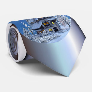 Cravate Neige de Noël sur Maison de pain d'épices