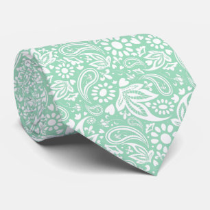 Cravate Neo Mint et White Romantic Paisley Motif