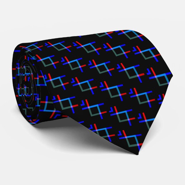 Cravate Neon Lines Blue Black Red Motif (Roulé)