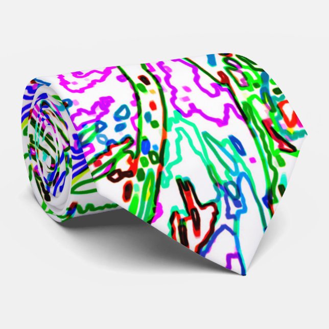 Cravate Neon Multicolored Curvy Line Pattern -COOL (Roulé)