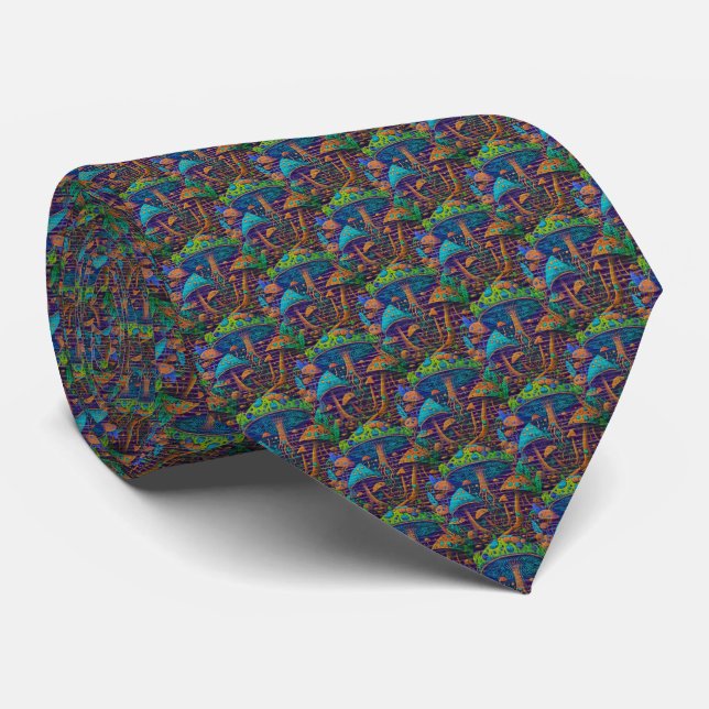 Cravate Néon Psychédélique - Motif Champignon (Roulé)