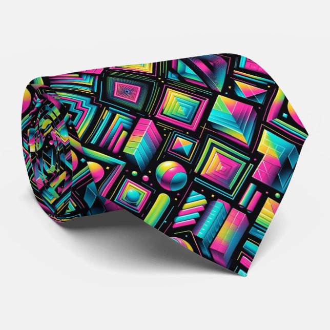 Cravate néon rétro années 80 formes funky (Roulé)