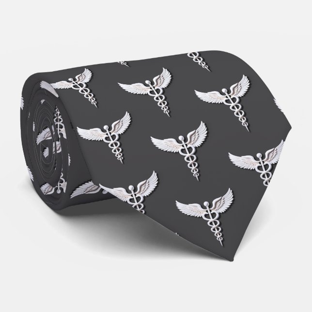 Cravate Nettoyer blanc détaillé Caduceus Médicale Anthraci (Roulé)