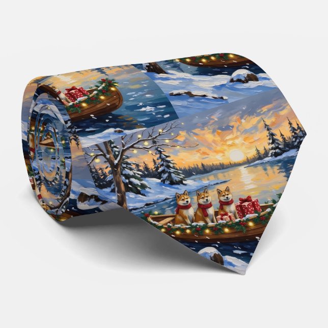 Cravate Noël Bateau Akita Fêtes (Roulé)