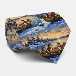 Cravate Noël Bateau Basenji Fêtes
