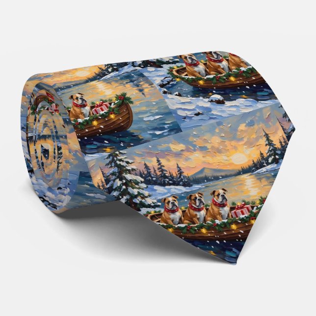 Cravate Noël Bateau de Noël Bulldog (Roulé)