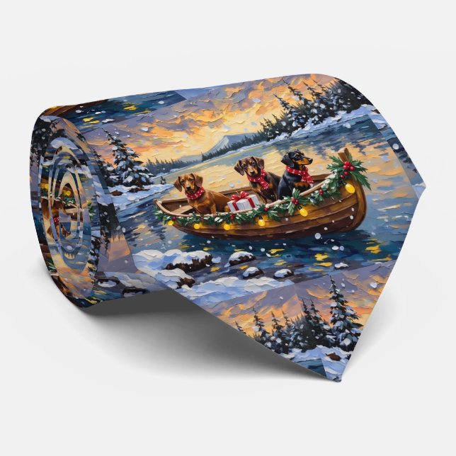Cravate Noël Bateau de Noël Teckel (Roulé)