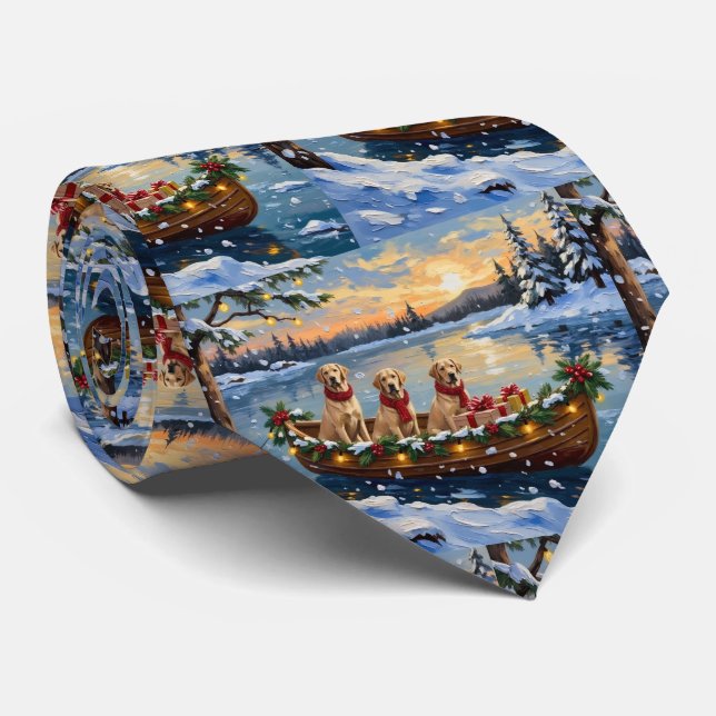 Cravate Noël Bateau de vacances Retriever du Labrador (Roulé)