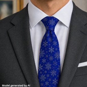 Cravate Noël bleu marine avec des flocons de neige élégant