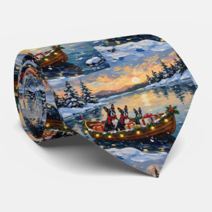 Cravate Noël Boston Terrier Bateau Fêtes