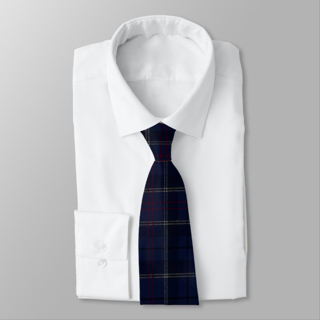 Cravate Noël carreaux bleu marine classique (Attaché)