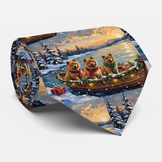 Cravate Noël Chow Chow Bateau Fêtes (Roulé)