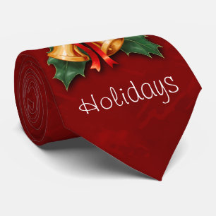 Cravate Noël cloches et Holly Feuille rouge