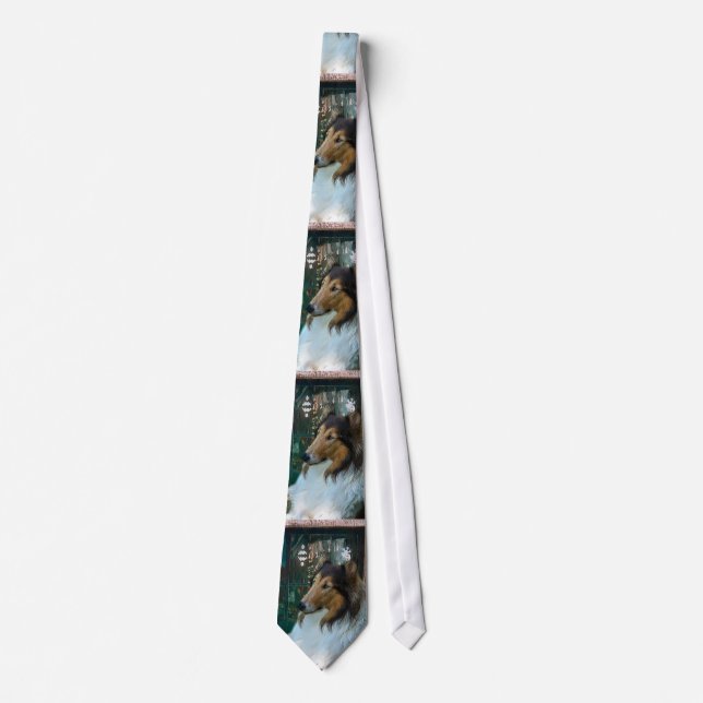 Cravate Noël Collie à la fenêtre (Devant)