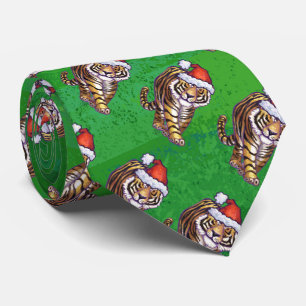 Cravate Noël de tigre sur le vert