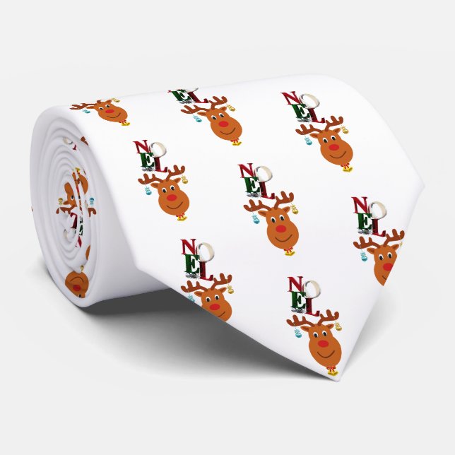 Cravate Noel Deer Bells Bauble Rudolf Snowflakes Noël (Roulé)
